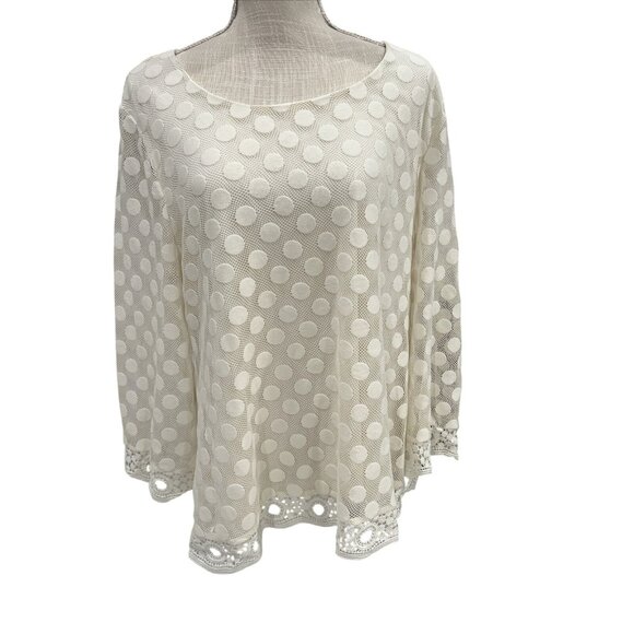 Style&Co. XL Polka Dot Lace Mesh Overlay Top With Crochet Cuffs & Hem in Cream - Picture 1 of 11